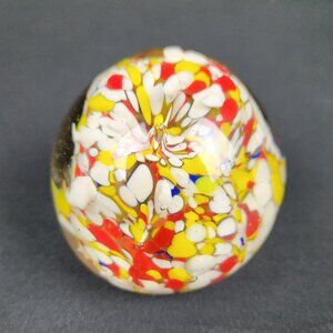 Vintage Art Glass Paperweight REd Yellow White Blue READ
